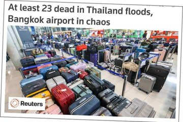 Flom og kaos på hovedflyplassen i Bangkok