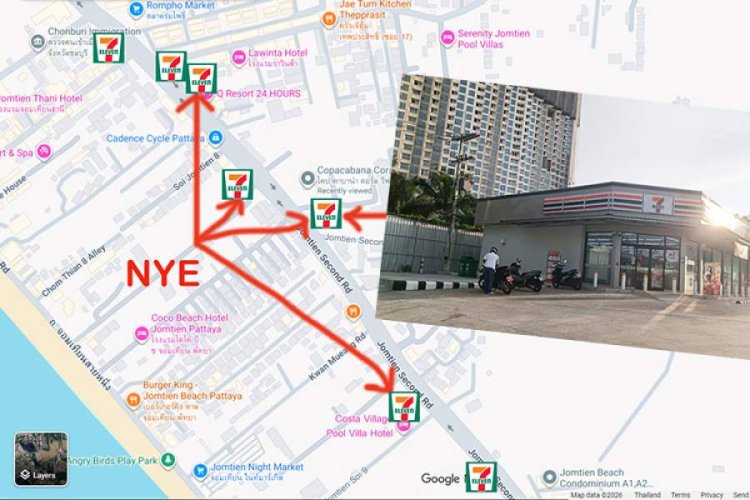 Jomtien Second Road er blitt Jomtien 7-Eleven Road