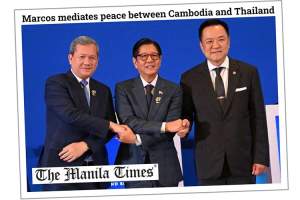 President Marcos knytter b&aring;ndene mellom Kambodsjas statsminister Hun Manet (tv) og Thailands statsminister Anutin Charnvirakul.